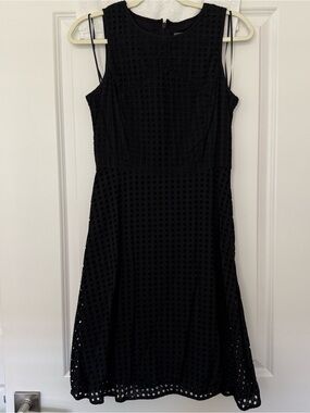 Vince Camuto Black Textured Eyelet Midi Dress